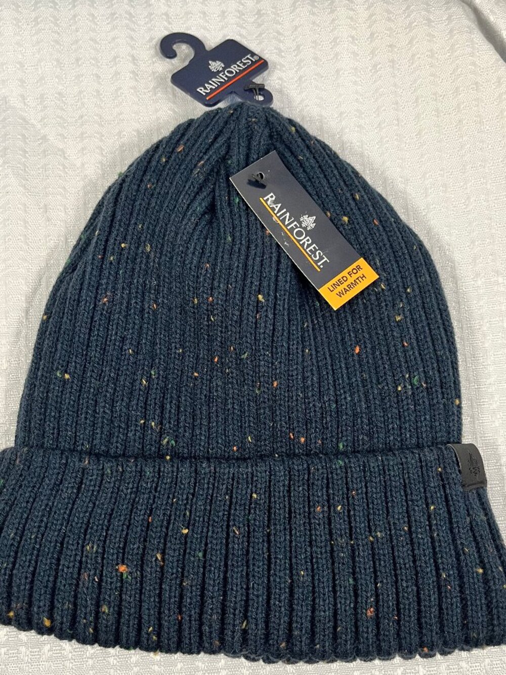 Rainforest Rib-Knit Fleck Beanie NWT Navy Blue Fleece Lined